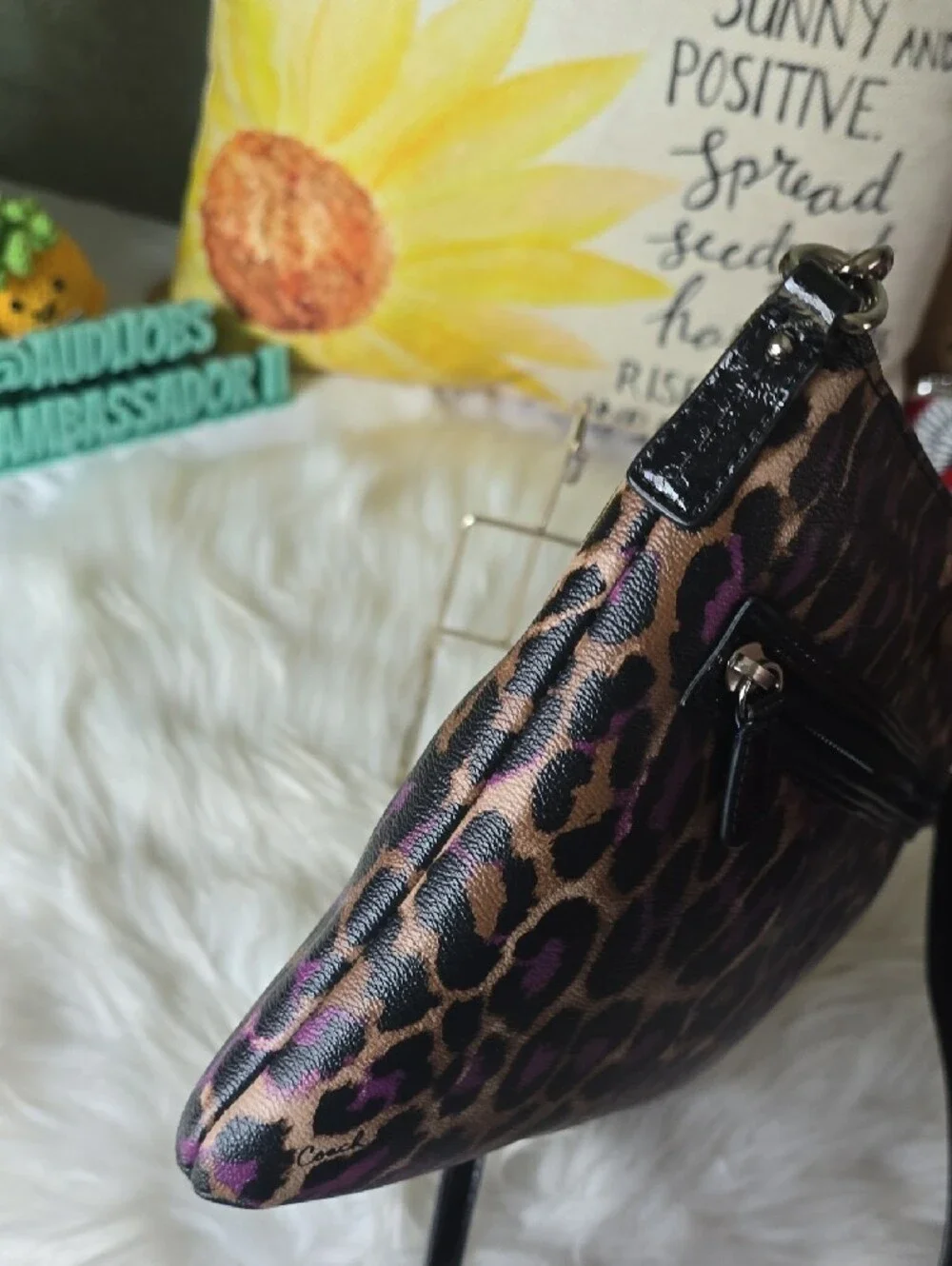 Coach OSCELOT Leopard Print Crossbody Purple, Tan And Black
